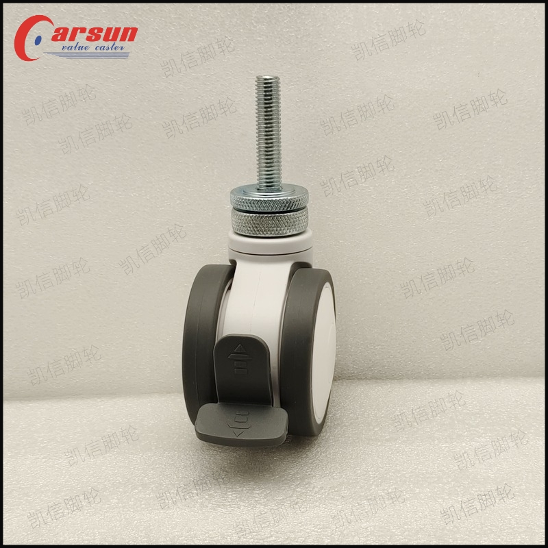 东莞凯信脚轮厂家​M10*50mm丝杆型2.5寸全刹TPR双轮医用万向脚轮医院病床手推车专用万向轮