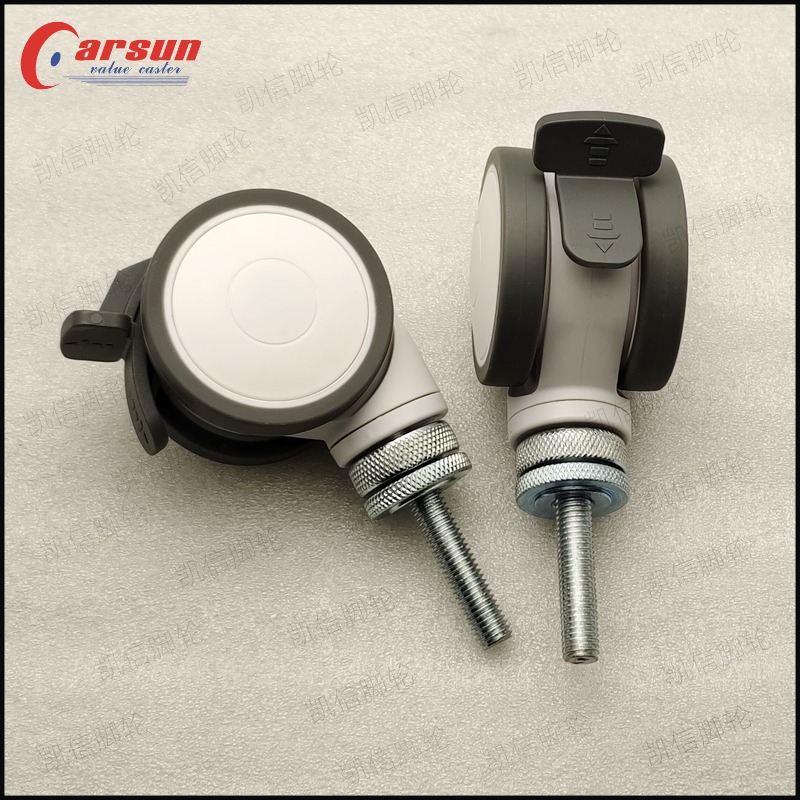 东莞凯信脚轮厂家​M10*50mm丝杆型2.5寸全刹TPR双轮医用万向脚轮医院病床手推车专用万向轮