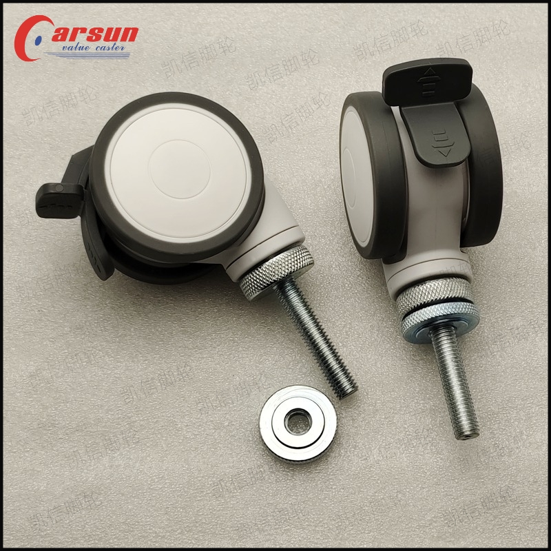 东莞凯信脚轮厂家​M10*50mm丝杆型2.5寸全刹TPR双轮医用万向脚轮医院病床手推车专用万向轮