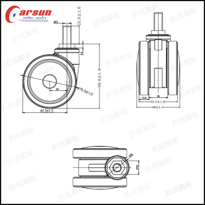 东莞凯信脚轮厂家医疗脚轮3寸丝杆型双轮导电万向脚轮医院设备仪器手推车专用万向轮