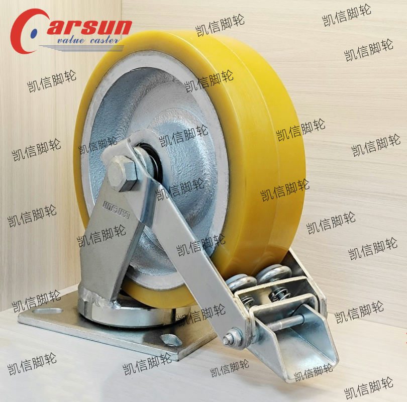 超重型工业脚轮10寸抗冲击铁芯聚氨酯万向轮带胎面刹,脚轮厂家,凯信脚轮