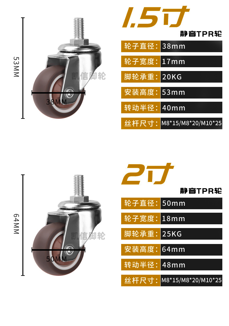 轻型TPR静音万向脚轮,凯信脚轮,脚轮厂家